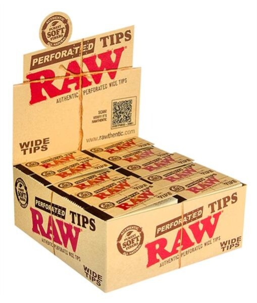 RAW™ Wide Filtertips perforiert – Hanf & Baumwollpapier, 25x60mm, 100% vegan, 50x50 Stück
