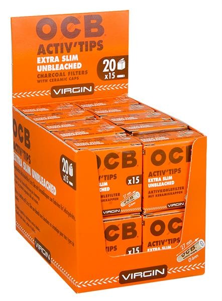 1 Box (20x) OCB Activ Tips EXTRA Slim Unbleached...