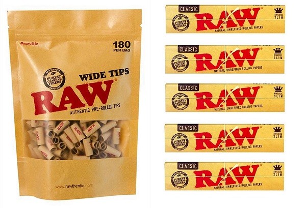 RAW™ PREROLLED Wide  ø 8mm, 180 Tips + 5 x...