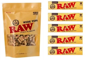 RAW™ PREROLLED Wide  ø 8mm, 180 Tips + 5 x RAW™ King Size Slim