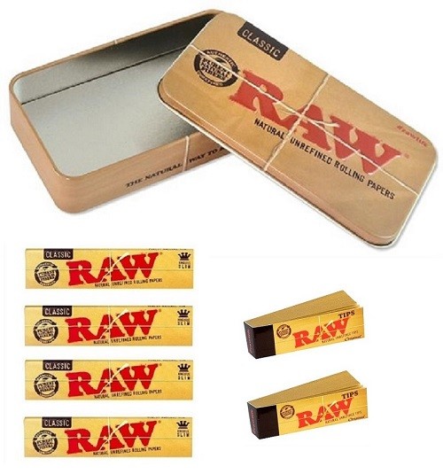 RAW® Raucherset Starterset Metalldose mit RAW® King Size Papers + Tips