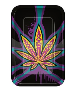 Rolling Tray Dreh-Tablett Metall small "Neon Leaves 3/4"