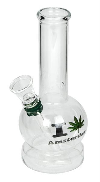 Glas-Bong Bubble Straight Mini „I Weed Amsterdam“ – 12,5 cm
