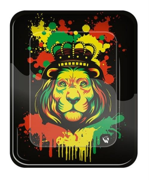 Rolling Tray Dreh-Tablett Metall "Rasta Stencil 3/4 Lion"  BIG