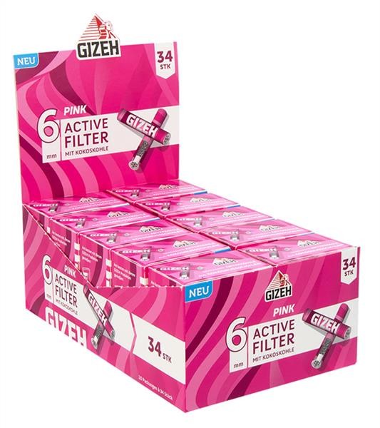 1 Box  (10x34) GIZEH Pink Active Filter Slim ø 6mm