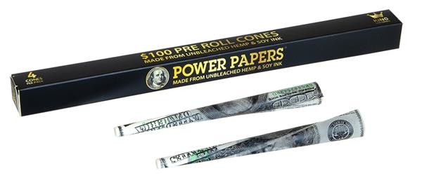 Power Papers "100 DOLLAR", King Size Cones Prerolled Joints, 110mm