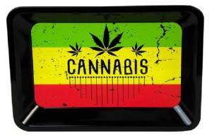 Dreh-Tablett - Rolling Tray, MINI, "Cannabis"