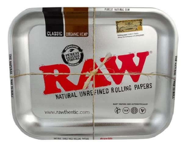 RAW® Dreh-Tablett - Rolling Tray groß, "RAW STEEL METALLIC"