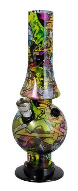 Acryl-Bong, 20cm, Bubble "Graffiti", gelb-rot