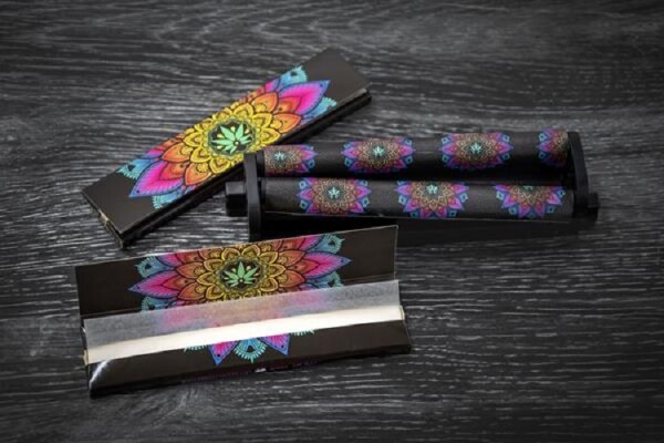 Choosypapers Set Mandala | 2x King Size Slim Papers + Drehmaschine 130mm Schwarz