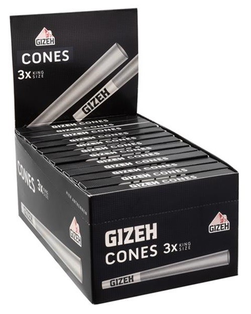 1 Box GIZEH Black King Size Papercones + Tips