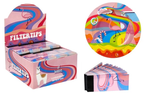 Pink Flamingo Vibes Filtertip-Set mit Crazy Flamingo Aschenbecher – 48 Boxen á 40 Tips