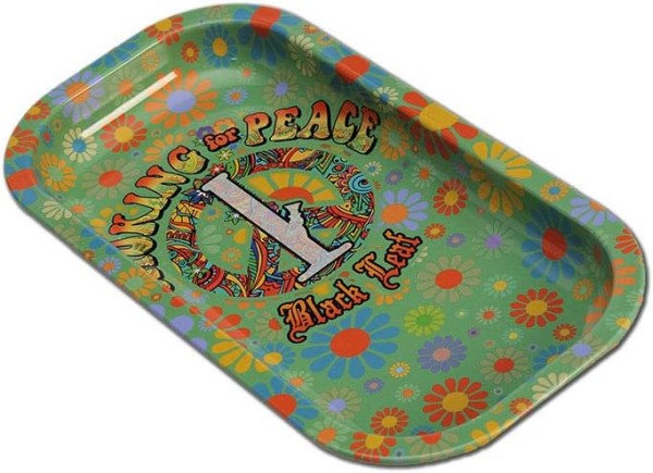 Black Leaf Rolling Tray: Smoking for Peace Design, Metall, 206x105x18mm