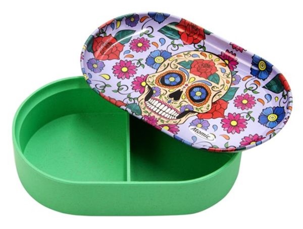 Hanfplastikdose Oval mit Metall Drehtablett - 2in1 "La Catrina"