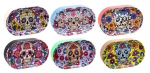 Hanfplastikdose Oval mit Metall Drehtablett - 2in1 "La Catrina"