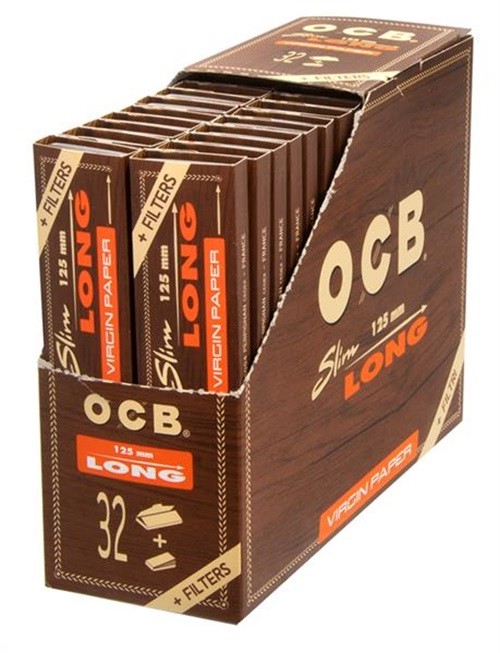 1 Box OCB Unbleached LONG Slim Virgin Papier + Filtertips