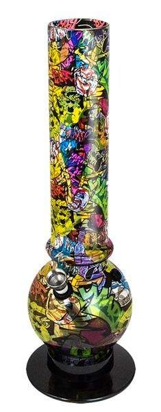 Acryl-Bong, 32cm, Bubble-Straight "Graffiti", gelb-rot