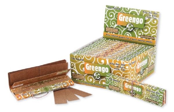 1 Box Greengo Unbleached 2 in1 - King Size Slim Papers