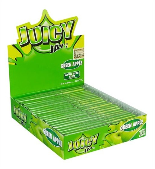 Full Box (24x) Juicy Jays King Size Slim aromatisiertes Hanfpapier Green Apple