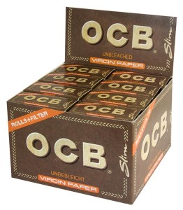 1 Box OCB Virgin Unbleached Slim Rolls + Filter