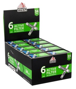 1 Box GIZEH Black Active Filter Slim Keramikkappen Kokos Aktivkohle