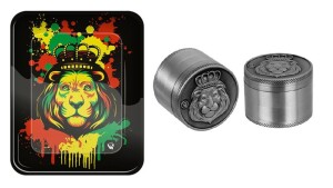 Set Fire-Flow™ Rasta Lion Rolling Tray big + Grinder