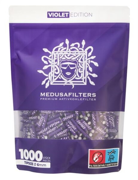 MEDUSA Aktiv-Cellulose-Filter ø 6mm Aktivkohlefilter, Violet Edition 1000er Beutel