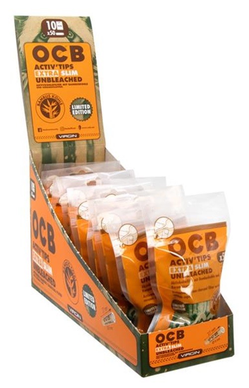 Box (10x50) OCB Activ Tips EXTRA Slim Unbleached Bamboo...