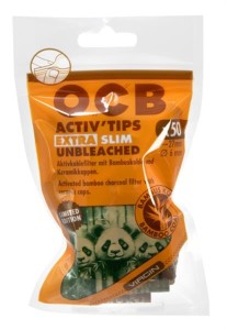 Box (10x50) OCB Activ Tips EXTRA Slim Unbleached Bamboo LE Aktivkohlefilter