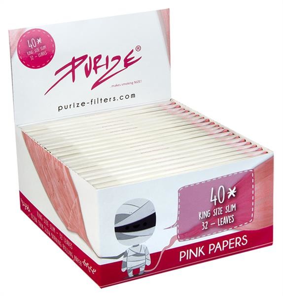 PURIZE® PINK King Size Slim Ultra Fine Zigarettenpapier, 40er Box