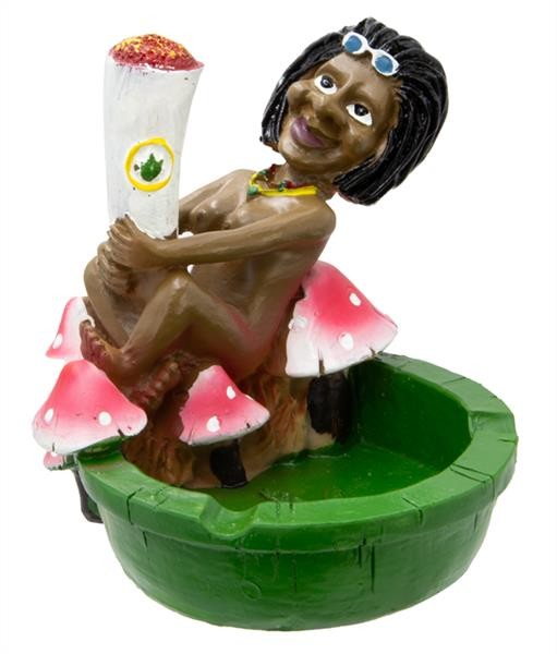 Polyresin Aschenbecher-Figur "Rastafrau mit Joint...