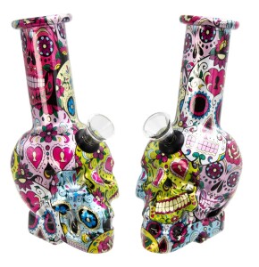 Mini Glas Bong „La Catrina“ – Totenkopf Rauchkammer, 15 cm