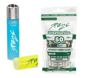 Set: 1x Clipper® PURIZE® Translucent Feuerzeug (groß) + 1x PURIZE® XTRA Slim Aktivkohlefilter 50 Stück