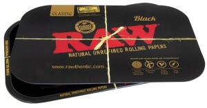 RAW™ Rolling Tray Set klein BLACK + Magnet Cover 27,5x17,5 cm