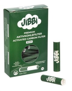 JIBBI Premium Aktivkohlefilter 6 mm – 50 Stück, grün, mit Keramikkappen