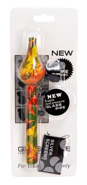 Glaspfeife mit Metallkopf Leaf Fully Printed – 2-teilig, inkl. Siebe – 130mm