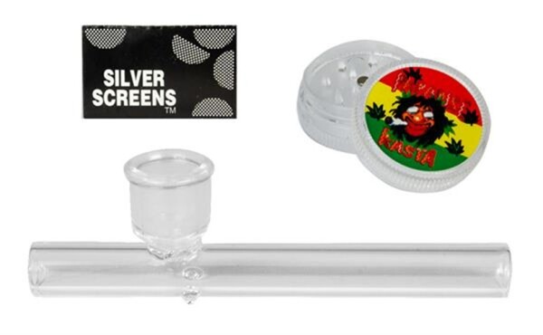 Glaspfeifen & Acryl Grinder Set "Weed Glass" – Kawumm + Siebe, ø30mm – Mix
