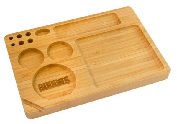 BUDDIES Bamboo Rolling Tray klein – Dreh-Tablett aus Bambus mit Fächern