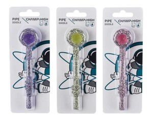 Champ High Doodle Glas Pfeife mit Muster – Buntes Glasmuster in Lila, Pink & Gelb