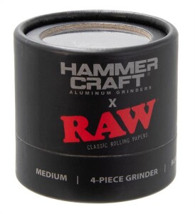 Aluminium Grinder & Pollinator M „Hammercraft x RAW“ – 4-teilig, schwarz