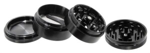 Aluminium Grinder & Pollinator M „Hammercraft x RAW“ – 4-teilig, schwarz