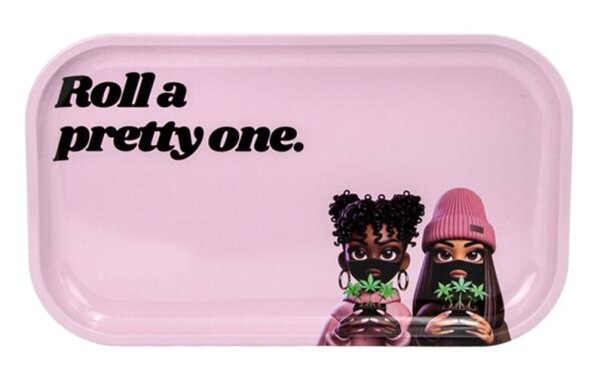 Rolling Tray "Glossy Genetics - Roll a pretty one" Metall-Tablett Small 27x16cm