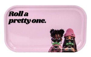 Rolling Tray "Glossy Genetics - Roll a pretty one" Metall-Tablett Small 27x16cm