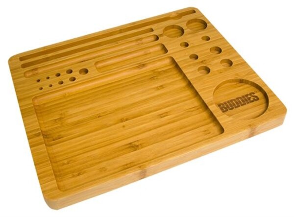 BUDDIES Bamboo Rolling Tray groß Drehtablett Bambus Fächer Papers Cones