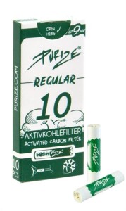PURIZE Regular Aktivkohlefilter 9mm Filter mit 2 Keramikkappen – 10er Schachtel