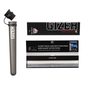 GIZEH Set: 4x Extra Fine King Size Slim Papers + 2x Joint Tubes Schwarz